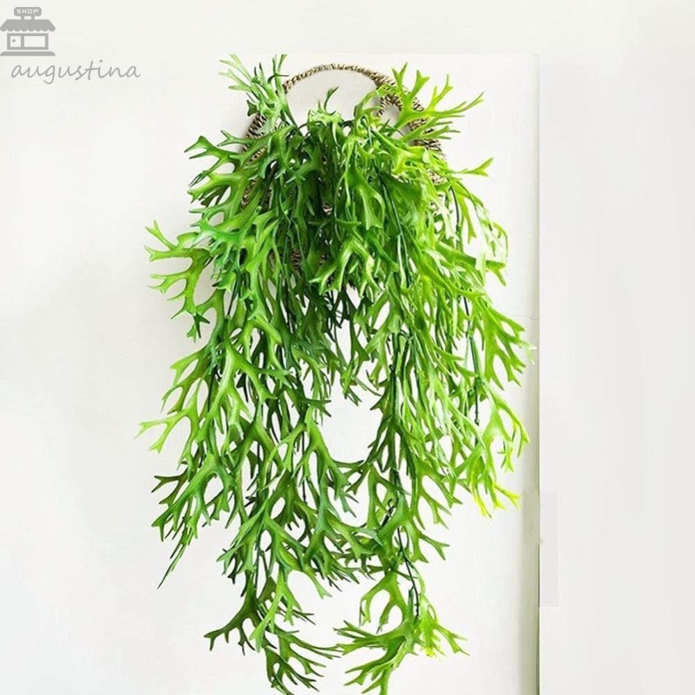 AUGUSTINA เฟิร์น Staghorn ประดิษฐ์, เฟิร์นพืชแขวนผนังใบเขากวางประดิษฐ์, พืชสีเขียว 80 ซม.พลาสติกที่สมจริงปลอมพืชสํานักงานตกแต่งโรงแรม