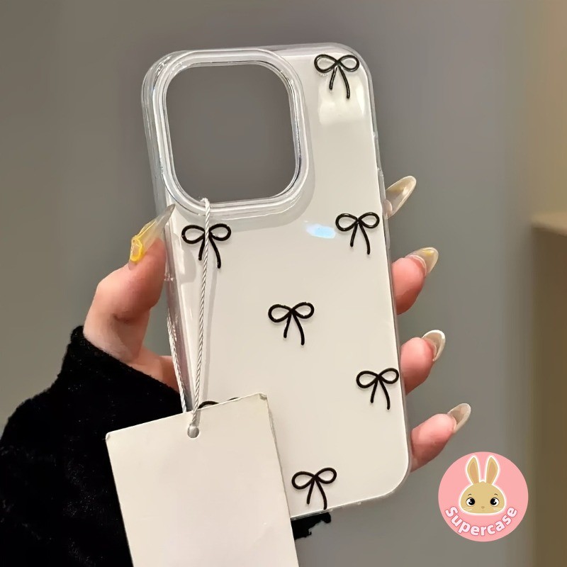 น่ารักInsสไตล์โบว์สีดําเคสโทรศัพท์สําหรับVivo Y78 Plus Y77E Y76 Y76S Y75 Y74S Y73S Y72 Y58 Y56 Y55 Y