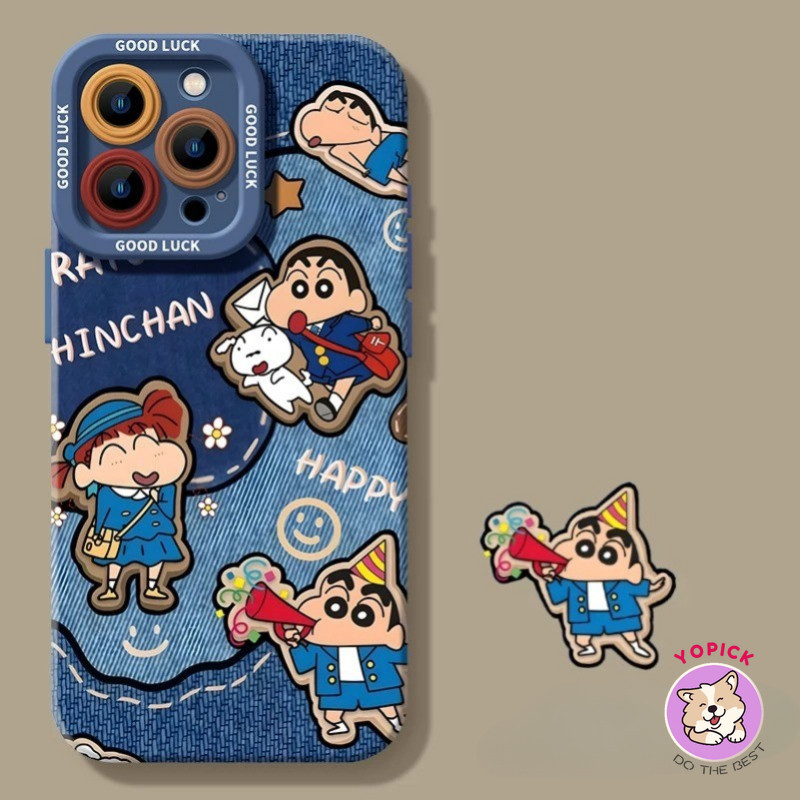 IPhone 16 15 14 13 12 11 Pro Max X Xr Xs Max 7 8 Plus SE2020 เคสโทรศัพท์การ์ตูนน่ารักเครยอนชินจังเชือกเส้นเล็กคู่นุ่มปกหลัง TSY - รูปที่ 2