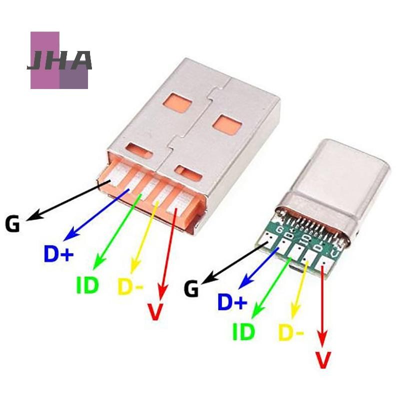 [JHA] Fast Charge Type-C USB 65W 5A ขั้วต่อชายเชื่อมด้วย PCB 5Pin + Type A Male 6 Pin USB DIY OTG Data Charge KIT ใหม่