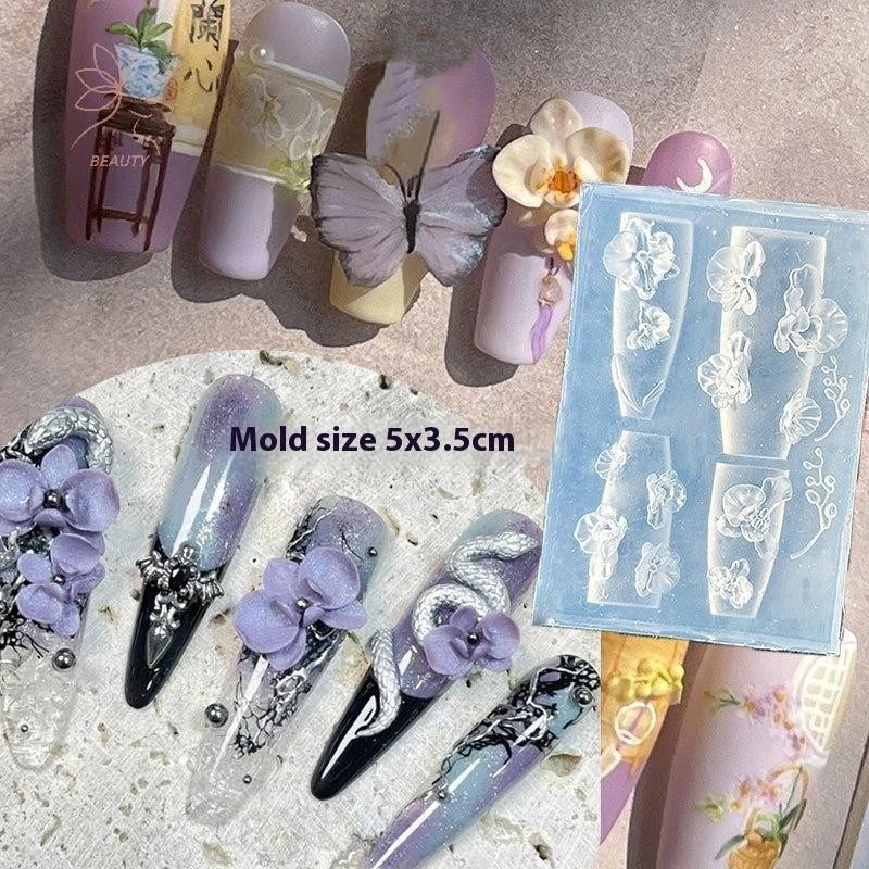 [maybeauty] 1 PC Chain ดอกไม้น้ําแข็ง 3D แม่พิมพ์อะคริลิคตกแต่งเล็บ DIY ออกแบบซิลิโคนเล็บแม่พิมพ์ {TH}