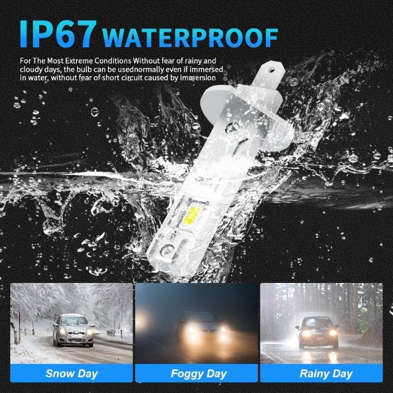 2 ชิ้น 18000LM H1 H3 LED ไฟหน้าหลอดไฟ 80 วัตต์ Super Bright 6500 พันสีขาว Fanless ไร้สายรถ Auto Fog Light Plug Play - รูปที่ 4