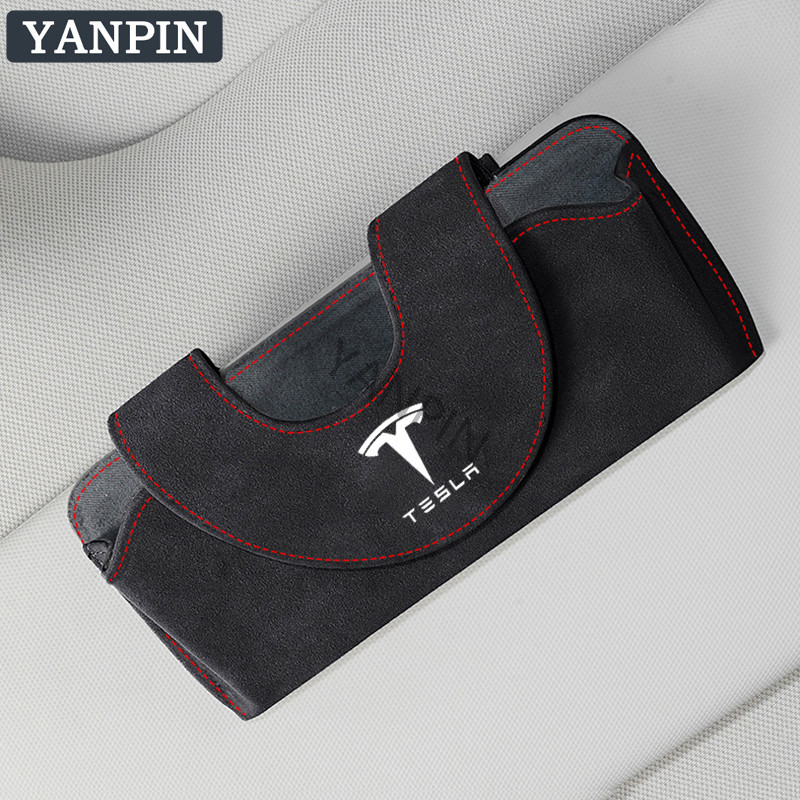 สําหรับกระเป๋าเก็บแว่นตารถยนต์ Tesla รุ่น Y X เคสแว่นตาหนังนิ่มรุ่น 3 S