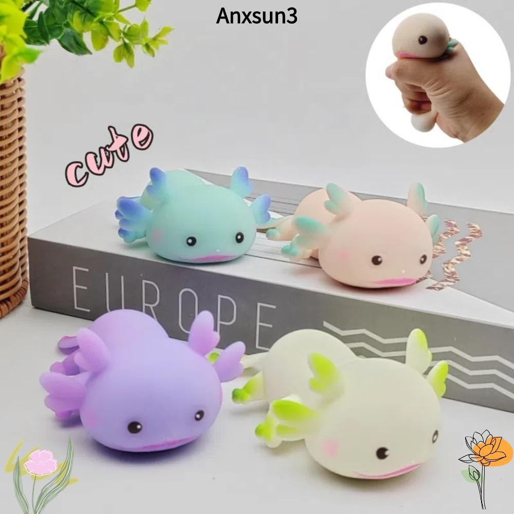 ANXSUN3 ของเล่นสกุชชี่ปลาการ์ตูน,ตุ๊กตาอยู่ไม่สุขน่ารักAxolotlบีบของเล่น,ผ่อนคลายหลายสีความเครียดบรรเทายืดออกแบบฟื้นตัวช้าของเล่นสําหรับผู้ใหญ