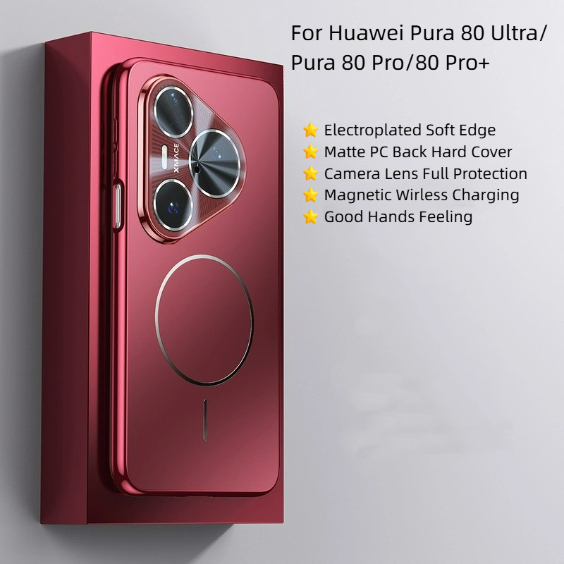 สําหรับ Huawei Pura 80 Pro 80Ultra ปลอกเต็มรูปแบบกล้องเลนส์ Protector Electroplated Matte PC แม่เหล็กไร้สายชาร์จ Hard เคสโทรศัพท์สําหรับ Huawei Pura 80 Ultra 80 Pro + 70Ultra