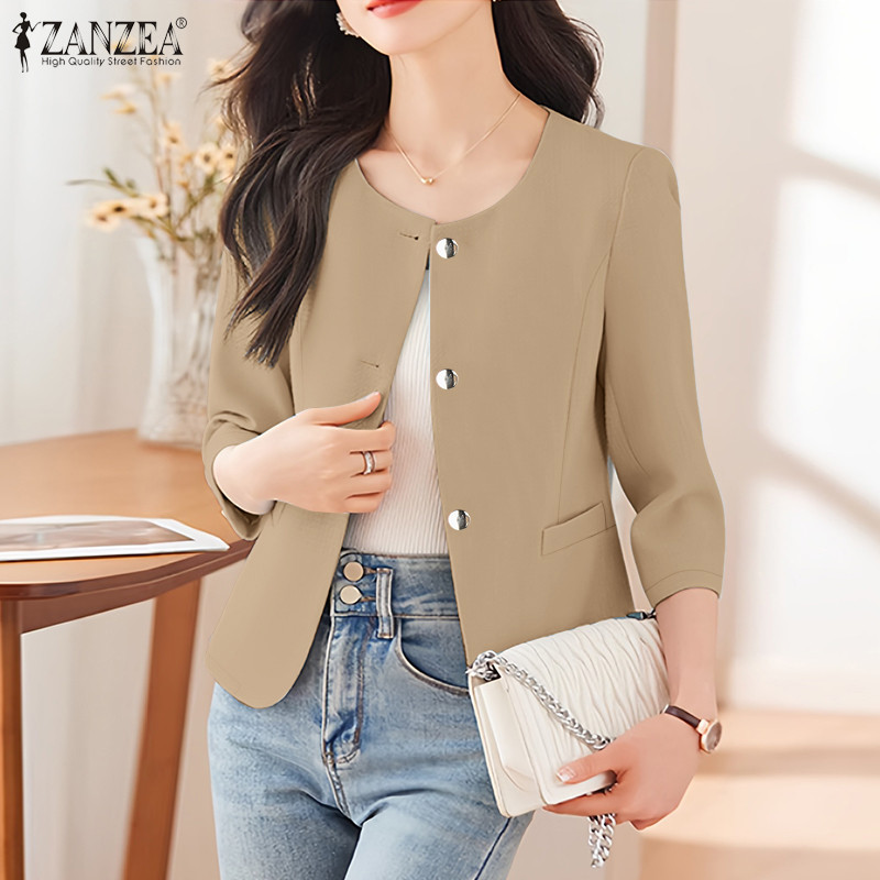 ZANZEA เสื้อเบลาส์สไตล์เกาหลี แขนยาว คอกลม ติดกระดุม เพื่อสาวOL — صورة 5