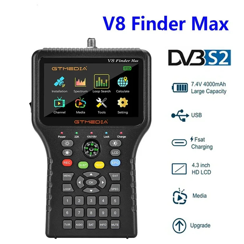 QX V8 Finder Max Satellite TVสัญญาณFinder DVB-S/S2/S2X H.264/H.265 (8 บิต) Satellite Finder Meter 4.