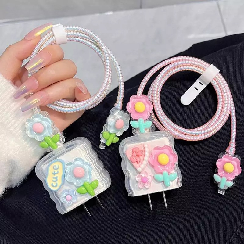 18W/20W ( 1เซ็ท5ชิ้น )ชุดแต่งสายชาร์จลายการ์ตูน เคสหัวชาร์จ ชุดถนอมสายชาร์จการ์ตูนน่ารักๆClic For iphone PD