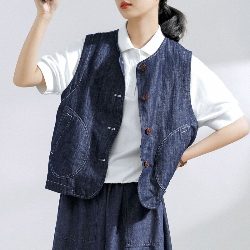 เสื้อกั๊กผ้าเดนimสำหรับผู้หญิง แบบสไตล์ปารีส สวมใส่ง่ายในวันฤดูร้อน