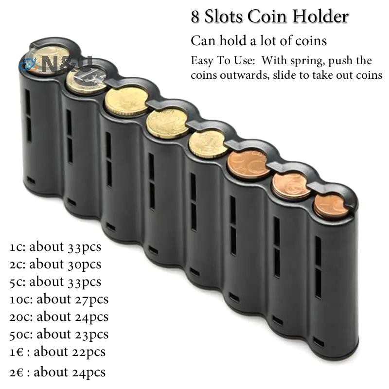 N&U Creative แบบพกพา 8 ช่อง Euro Coin Storage Dispenser Euro Coin Holder Collector สําหรับ Home Watt