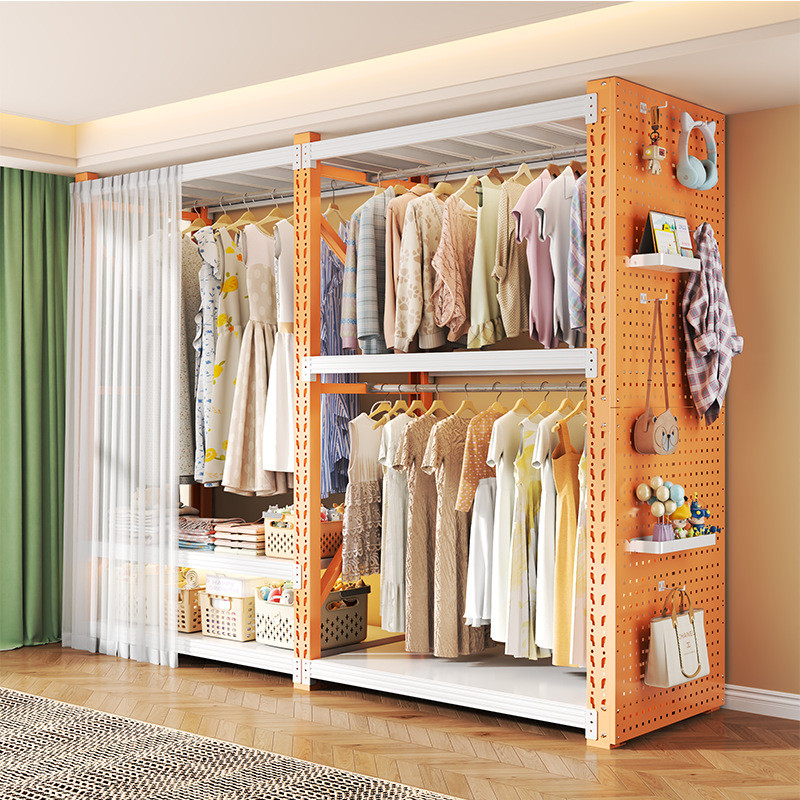 ชั้นวางเสื้อผ้าแบบเปิด ตู้เก็บของในห้องนอน ประกอบง่าย ชั้นวางตั้งพื้น ชั้นวางเสื้อผ้า ชั้นวางแบบ Peg