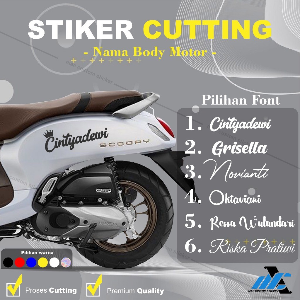 CUSTOM SCOOPY BODY NAME STICKERS - CUSTOM MOTORCYCLE BODY NAME CUTTING STICKERS - CUSTOM MOTORCYCLE 
