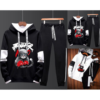 MR-DEER ชุดเซต 2 ชิ้น เสื้อแขนยาว มีฮู้ด + กางเกงขายาว เอวยื…