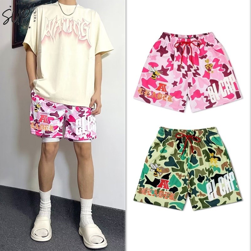 กางเกงขาสั้นสตรีทฮิปฮอพแบบพรางสไตล์อเมริกัน สีชมพู สำหรับทุกเพศ เหนือเข่า และแห้งเร็ว