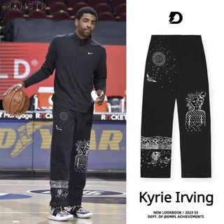 MANSTR ใหม่กางเกงบาสเก็ตบอลลําลอง ผ้าฝ้าย ขากว้าง ทรงหลวม พิมพ์ลายหมึก Kyrie Irving สไตล์ฮิปฮอป สีดํา สีขาว