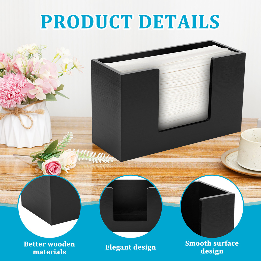 2 ชิ้นไม้กระดาษผ้าเช็ดตัวผู้ถือ Enduring สีดําผ้าเช็ดปากผู้ถือปฏิบัติแบบพกพากล่องกระดาษทิชชูสําหรับเ