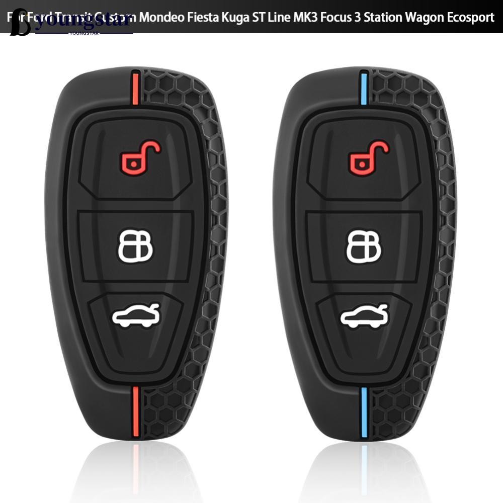 YOUNGSTAR ซิลิกาเจล 3 ปุ่มฝาครอบกุญแจสําหรับ Ford Transit Custom Mondeo Fiesta Kuga ST Line MK3 Focu