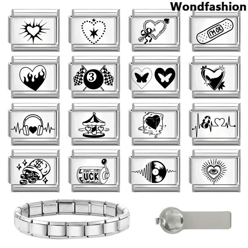 สร้อยข้อมือสแตนเลส.Simple Love Heart charm fit 9 มม. DIY retro charm bracelet