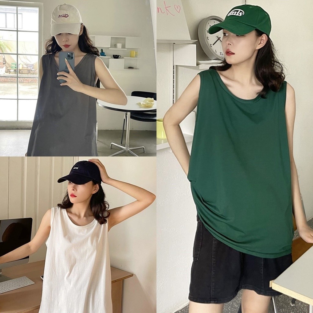 🔥ราคาถูกที่สุด🔥เสื้อยืดแขนกุดทรงใหญ่ คอกลม ใส่แล้วเท่ได้ทุกเพศ สีพื้น