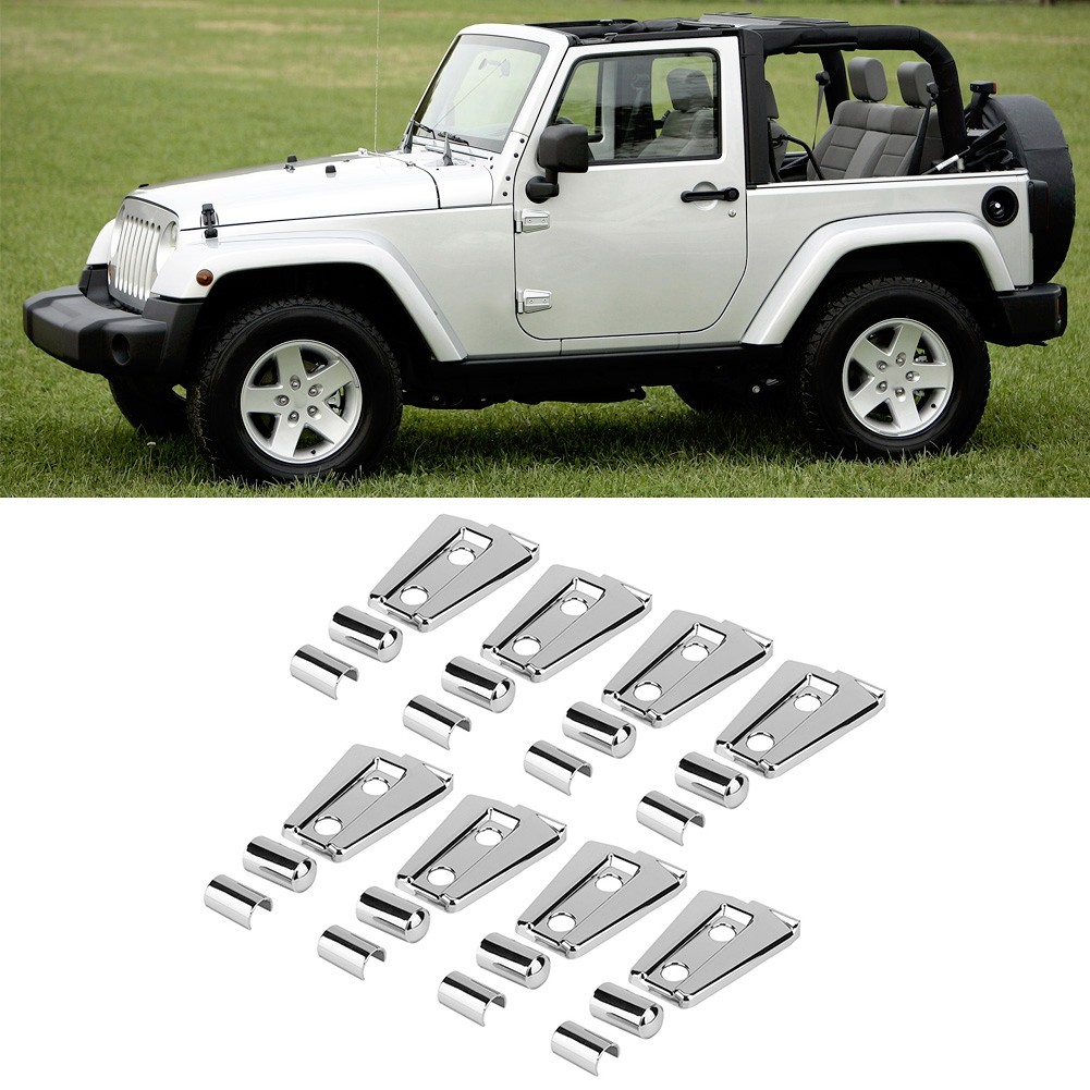 Treee-ph ฝาครอบบานพับประตู Trim Silver Kit JK 2007-2017 (4 ประตู) Offroad Look