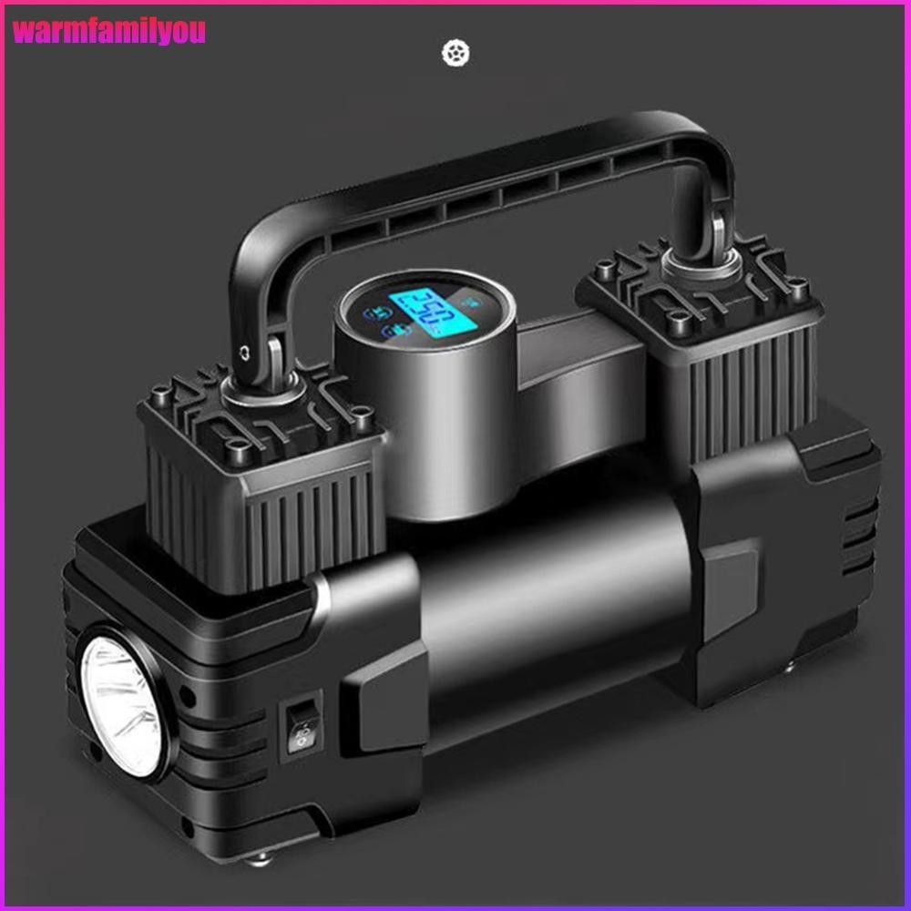 familyou 12v 150PSI เครื่องเติมลมยางสําหรับงานหนักพร้อมเครื่องวัดความดันเครื่องอัดอากาศโลหะแบบพกพา Dual กระบอกปั๊มลมพร้อมไฟ