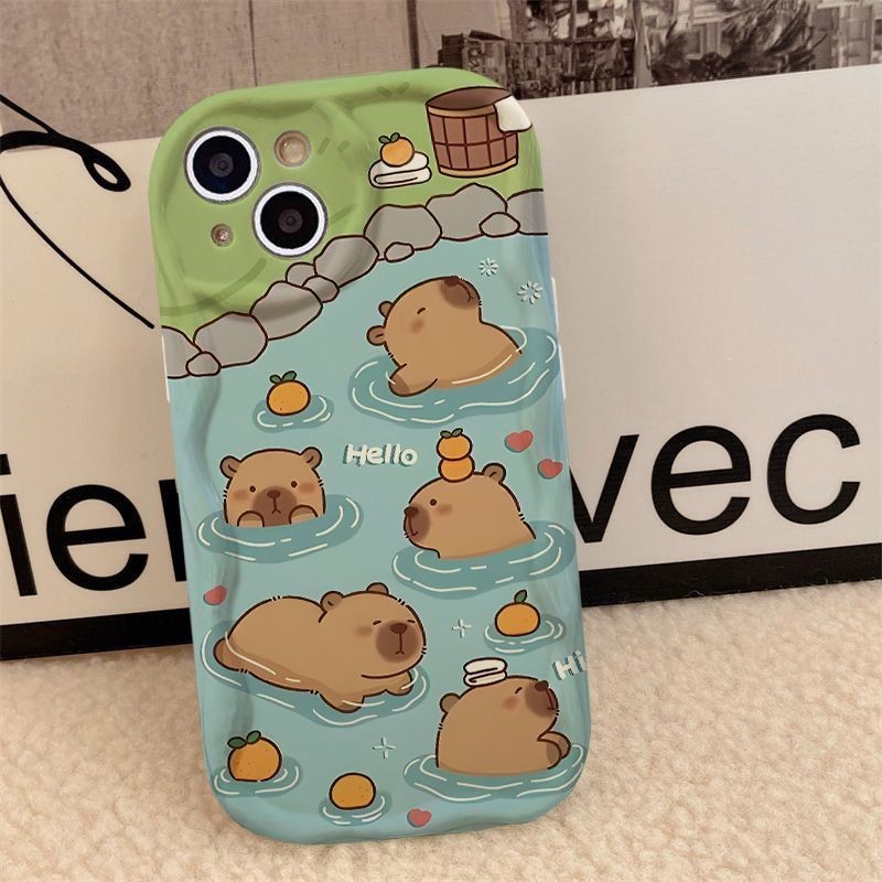 น้ําพุร้อน capybara capybara เหมาะสําหรับ iPhone15pro โทรศัพท์มือถือกรณี 14Plus สนุก 12/11 Creative 