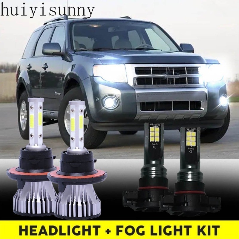 Hys สําหรับ Ford Escape 2008-2012 ไฟหน้า LED ด้านหน้า Hi/Lo ชุดหลอดไฟหมอก Qty4