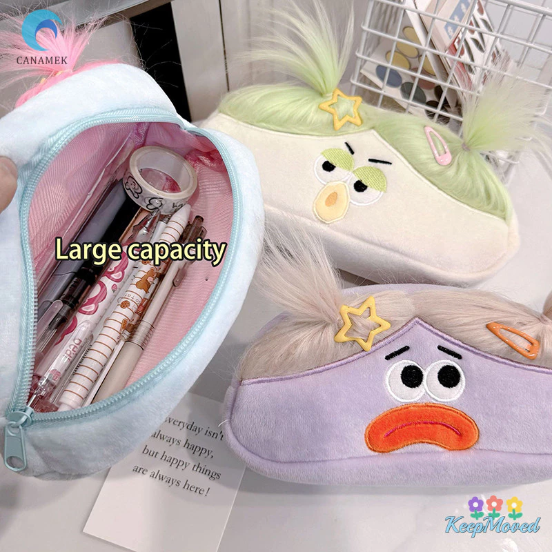 KeepMoved ตลกขนาดใหญ่ความจุ Plush กระเป๋าดินสอการ์ตูนสร้างสรรค์ Big Mouth Girl ปากกากรณีแบบพกพาเครื่องเขียนของขวัญใหม่