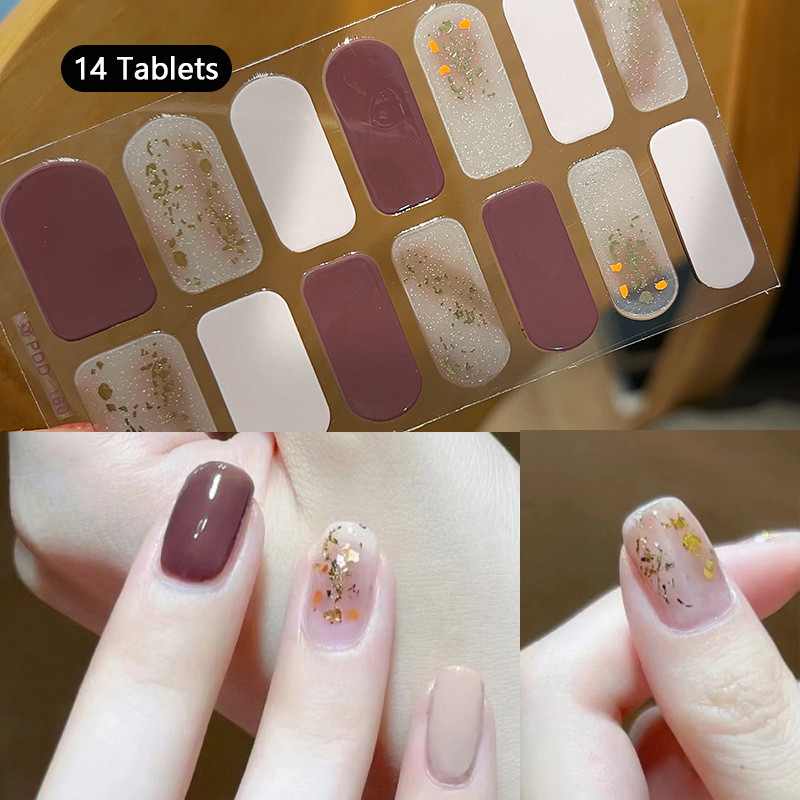 Born PRETTY 14 Strips Full Cover Nail Stickers สีชมพู Nude Nail Patch DIY Nail Art Making