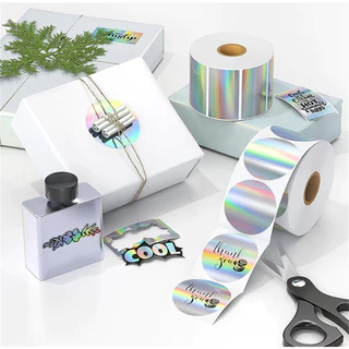 1 ม้วน Holographic เลเซอร์เงินกาวกระดาษสําหรับ Phomemo M110 M220 M200 E210 P50 DETONG P1 WP9520 สํานักงานติดฉลาก MAKER