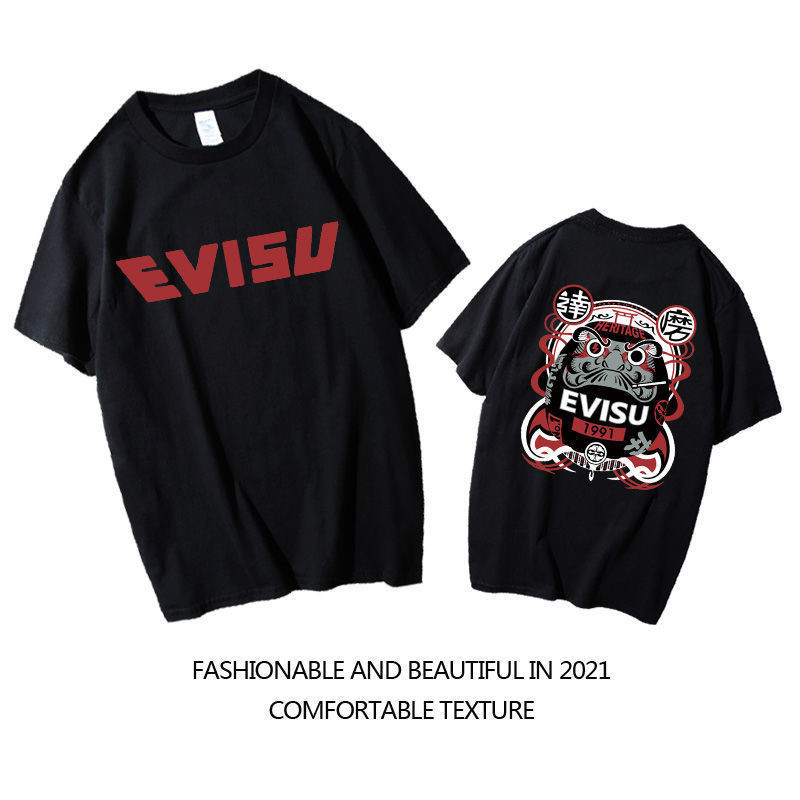 ใหม่ Cy _ EVISU อินเทรนด ์ God Of Fortune เสื ้ อยืดแขนสั ้ นสําหรับชายหลวมฮิปฮอปอเนกประสงค ์ ครึ ่ งแขนหญิง Kuaishou Do