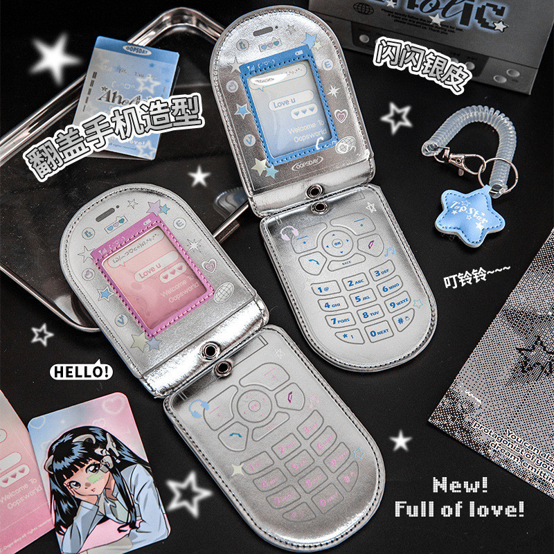 ไดลี่|Flip Phone Pickup Holder Silver Retro Card Holder ป้ายชื่อนักเรียน ID Card Holder Star Chasing Card