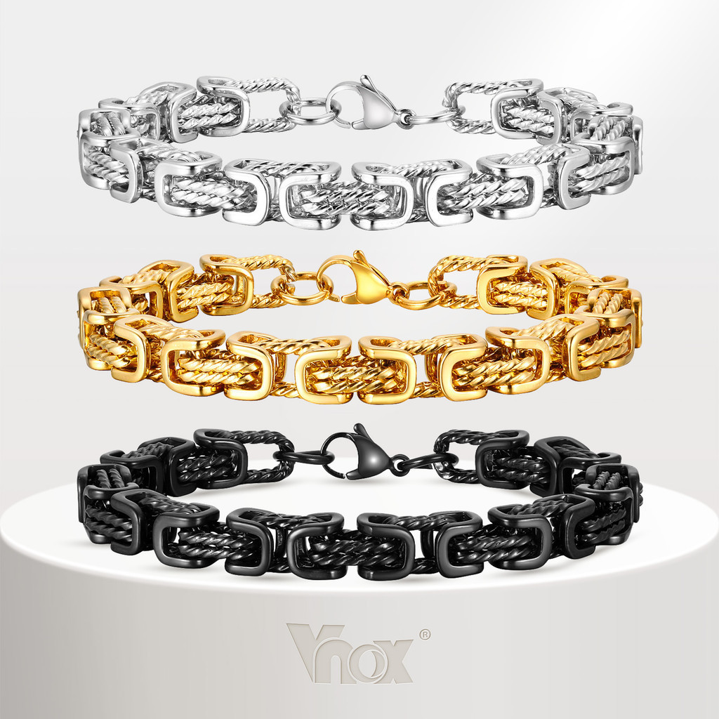 Vnox Vintage Byzantine สร้อยข้อมือผู้ชาย, สแตนเลสไวกิ้ง Punk Rock Bold Square Chain สร้อยข้อมือ, ของขวัญเครื่องประดับสํา