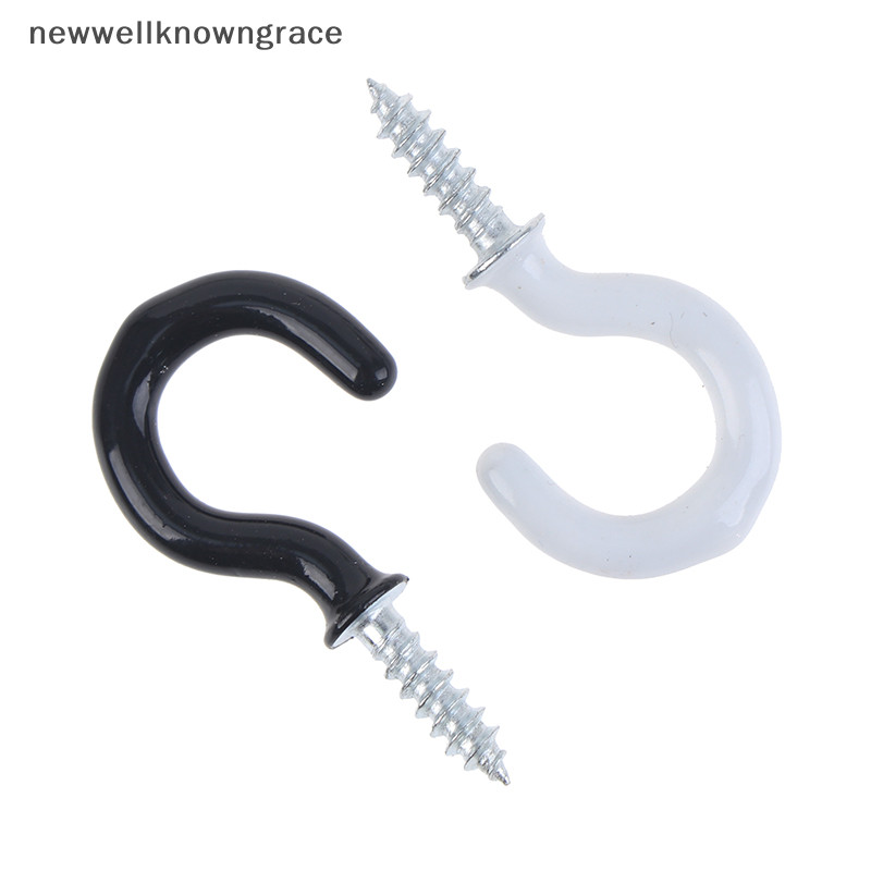 Newwellknowngrace 10 ชิ้นแก้วไหล่แขวนถ้วยตะขอ Heavy Duty สกรูเพดานตะขอถ้วย TH