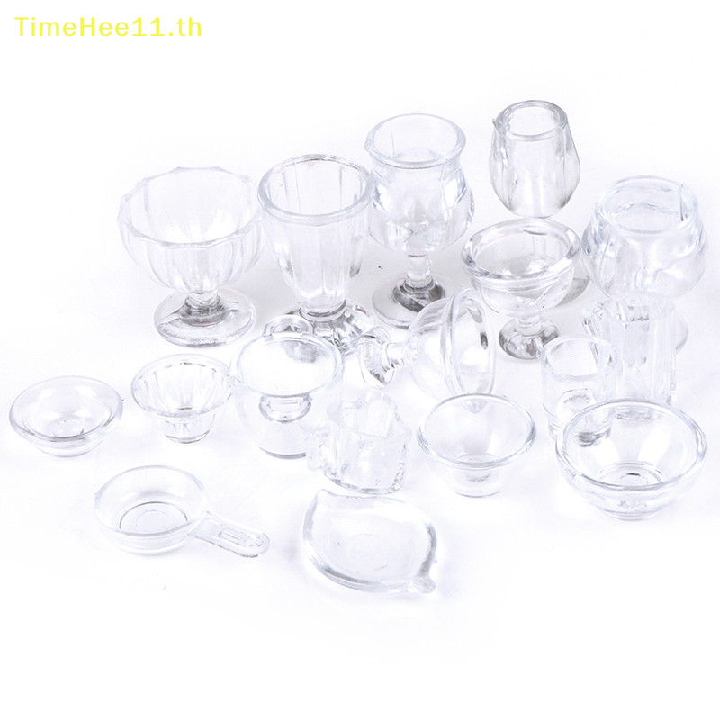 Timehee 17 ชิ้น/เซ็ต 1:12 Dollhouse Miniature โปร่งใสบนโต๊ะอาหาร DIY แกล้งเล่นของเล่น TH