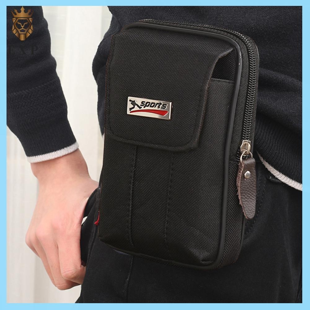 [explosion1.th] กระเป๋าโทรศัพท์มือถือผ้าใบผู้ชายกระเป๋าคาดเอวสองชั้นซิป Fanny Pack