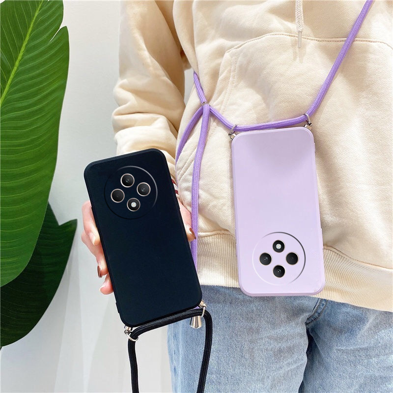 เคสซิลิโคน OPPO Reno 12 F A3 Pro 5G Reno12F Reno12 ปลอกพร้อมสายคล้องคอเชือกฝาครอบโทรศัพท์สําหรับ Ren