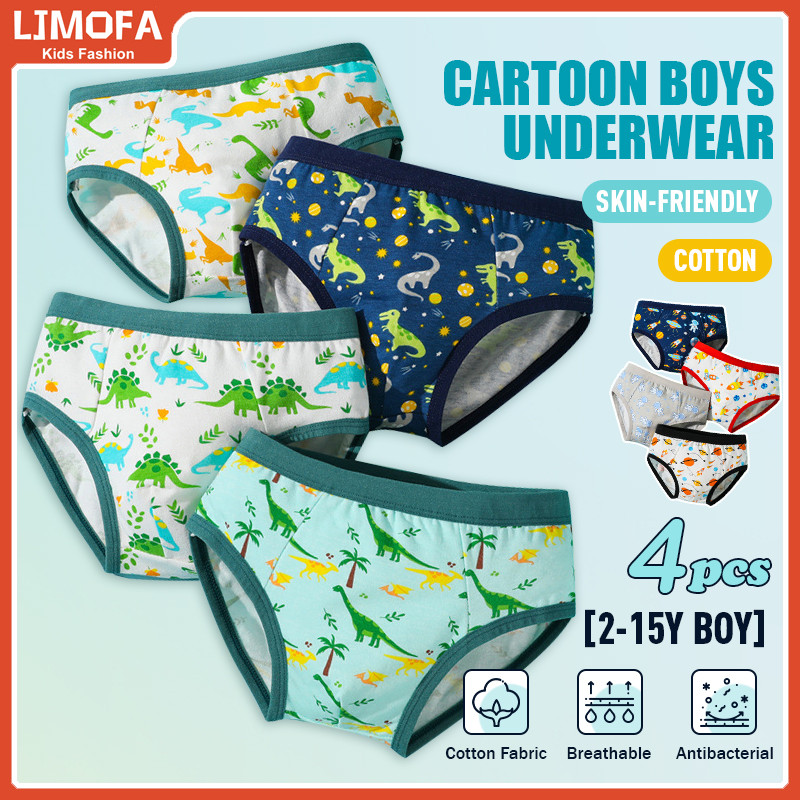 [COD] 2-15yrs 4 ชิ้น/เซ็ตกางเกงผ้าฝ้ายนุ่มเด็กทารกกางเกงพิมพ์ออกแบบวัยรุ่นชุดชั้นในเด็ก