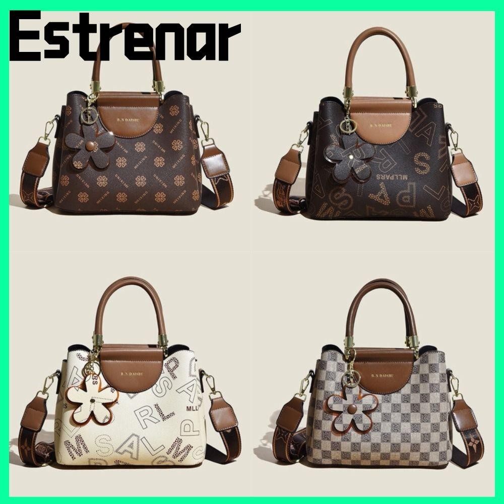 Estrenar Tote Bag, กระเป๋าสะพายอเนกประสงค์ความจุขนาดใหญ่, Fashion Multi-layer Commuting Vintage Prints Bucket Bag