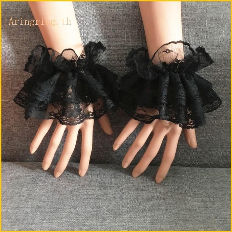Arin สาว Lolita ลูกไม้ Cuffs Gothic ถุงมือ Steampunk ข้อมือปลอมแขนเครื่องแต่งกายอุปกรณ์เสริมสําหรับผู้หญิงงานแต่งงานชุด