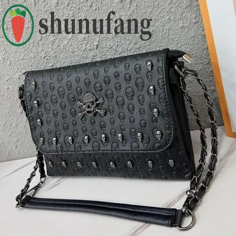 Unuf Skull กระเป๋าสะพาย, Chain Black Rivet กระเป๋าถือ, Cool แฟชั่น Crossbody กระเป๋า Gothic Messenger กระเป๋าฮาโลวีน
