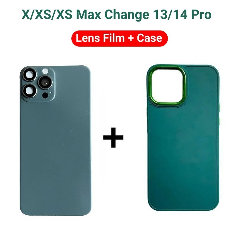 ฟิล์มเลนส์ + เคส TPU สําหรับ Iphone X Xs Max เปลี่ยน Iphone 13 Pro 14 Pro Max สติกเกอร์เลนส์ฟิล์มป้องกันด้านหลังดัดแปลงกล้องฝาครอบโทรศัพท์ด้านหลัง