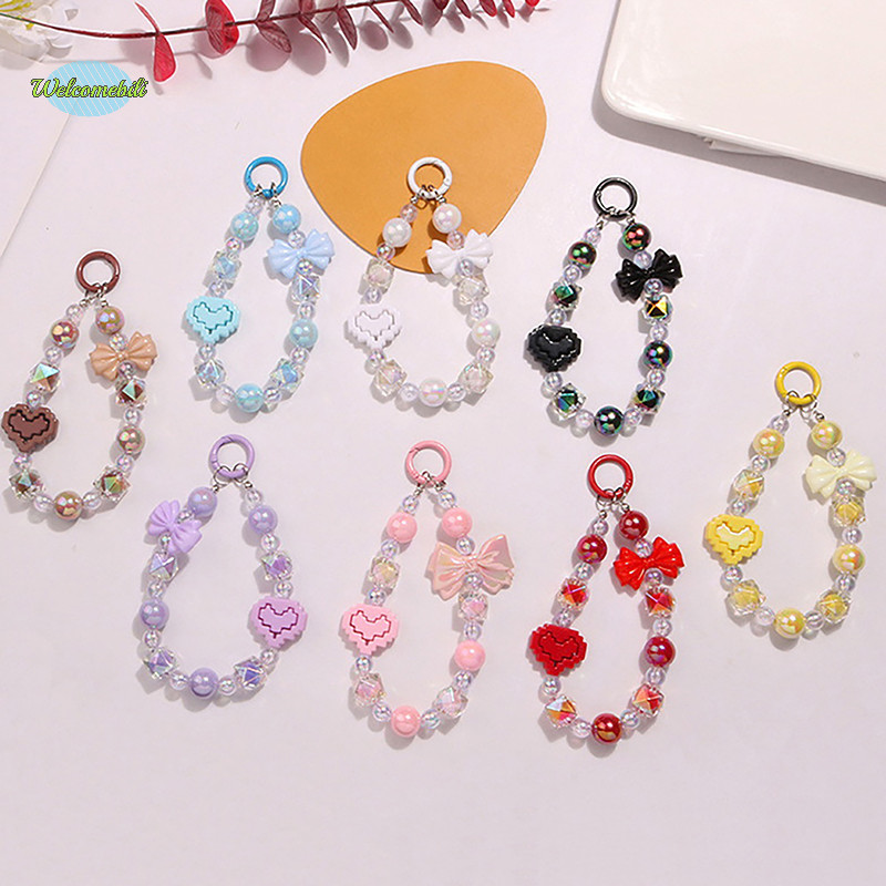 [Welcomebili] พวงกุญแจหัวใจสีอะคริลิคดอกไม้น่ารักลูกปัดพวงกุญแจกระเป๋าจี้ Ch เคสหูฟังอุปกรณ์ตกแต่งใหม่