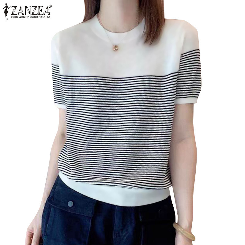Zanzea เสื้อยืดแฟชั่นแขนสั้นคอลูกเรือลําลองสไตล์เกาหลีสําหรับผู้หญิง