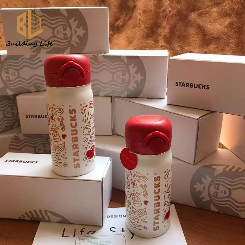 สตาร์บัคส์ถ้วยสีขาวและสีแดงรักรหัสกระติกน้ําร้อนกํายําฝาถ้วยสแตนเลสแบบพกพาสํานักงานสก์ท็อปถ้วยน้ําความจุขนาดใหญ่350มล
