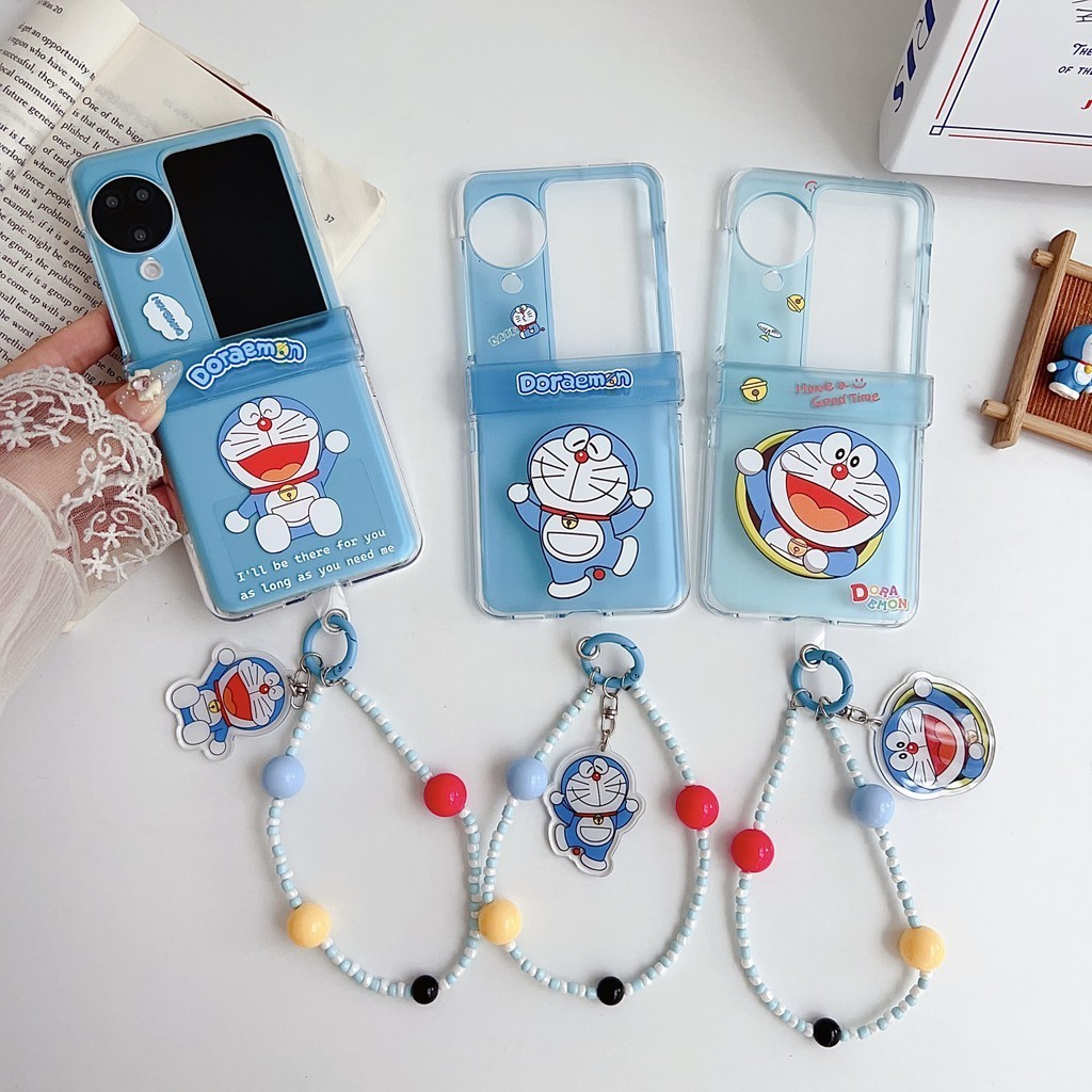 Oppo Find N2 flip 5G 3in1 Case การ์ตูนน่ารัก Doraemon with chain Case OPPO Find N3 flip hard กันกระแทกโทรศัพท์ ความคิดสร้างสรรค์ Case Cover