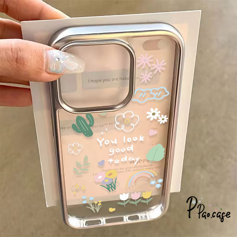 ลัคกี้ดอกไม้สายรุ้งเคสชุบไฟฟ้าสุดหรูเข้ากันได้กับ IPhone 11 XR 15 7PLUS 13 14 8 12 Pro Max X XS MAX 15 14 SE 2020