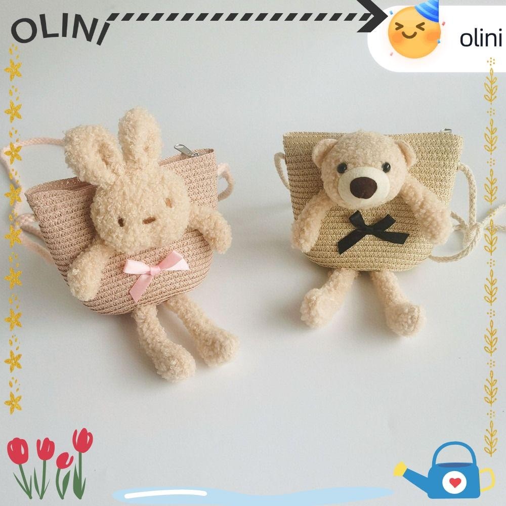 Olini 1 ชิ้นกระเป๋าใส่เหรียญเจ้าหญิงน่ารักหมีฟางกระเป๋า Messenger สีสันสดใส