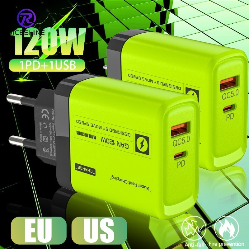 เครื่องชาร์จโทรศัพท์มือถือพอร์ตคู่ USB Type-c กําลังสูง 120W - หัวชาร์จสมาร์ทโฟนแท็บเล็ตสากลแบบพกพาสําหรับเดินทาง