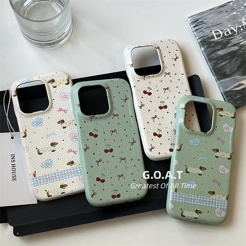Goat Insน่ารักเชอร์รี่ไส้กรอกสุนัขหนังปลอกนุ่มเข้ากันได้สําหรับiPhone 11 15 14 13 12 Pro MaxเคสiPhoneป้องกันAnti-Dropปกหลังกรณี